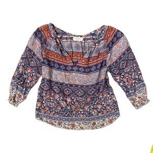 Anthropologie | Velvet by Graham & Spencer Purple Print Peasant Top Size XS